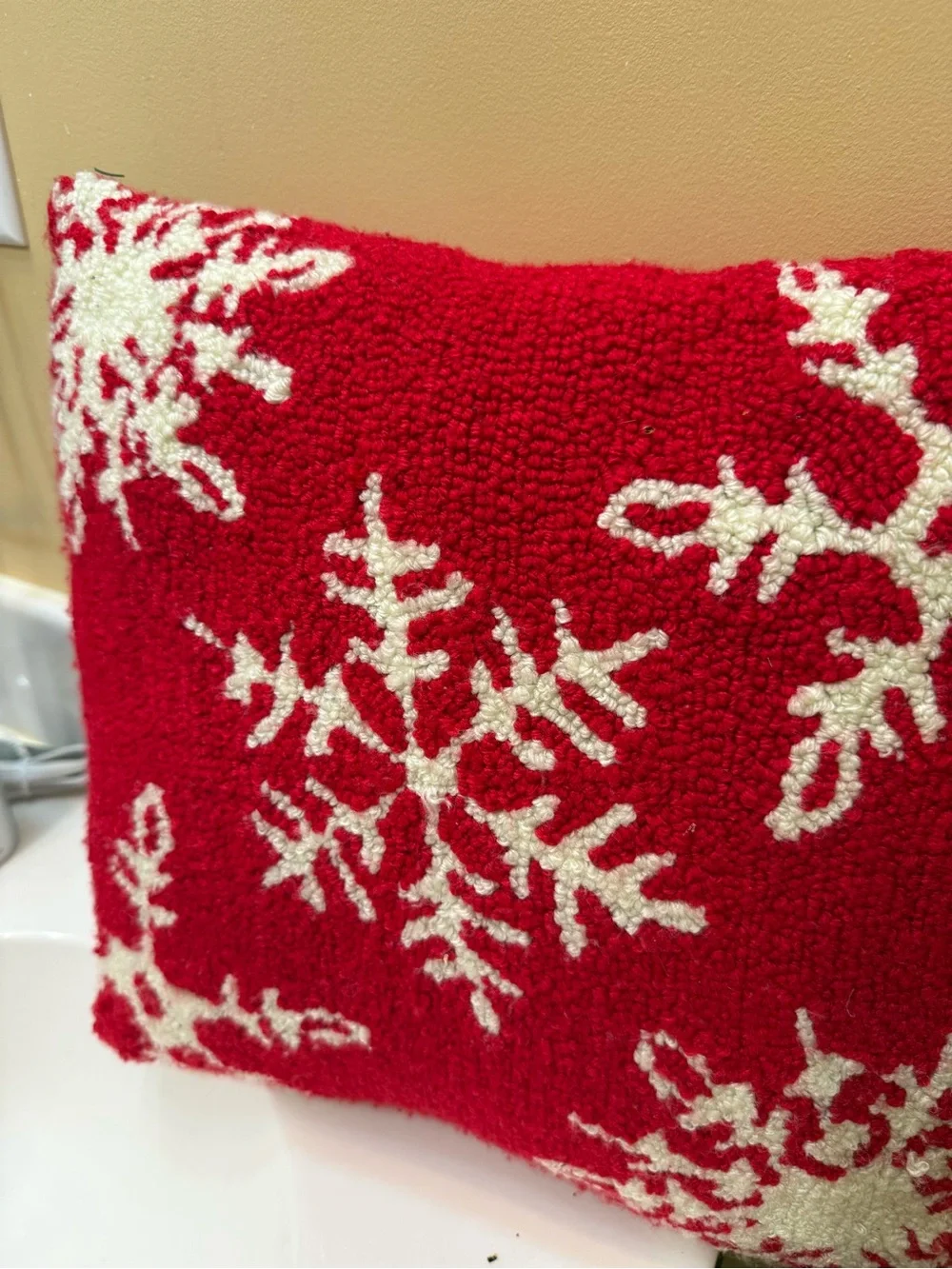 Source Unknown Red Holiday Snowflake Pillow